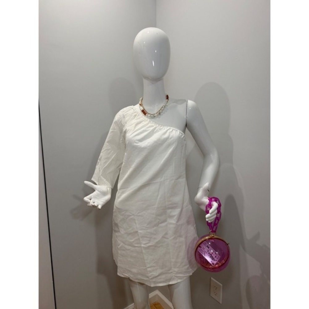 Commense Aegean Cotton Linen One Sleeve Short Dress white size L - Picture 8 of 11